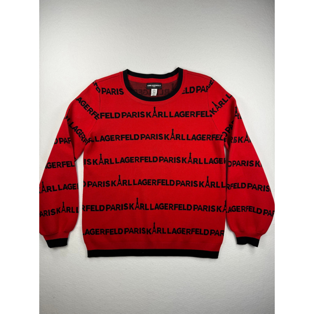 Karl Lagerfeld Paris Red Logo Print Crewneck Sweater Women’s Small